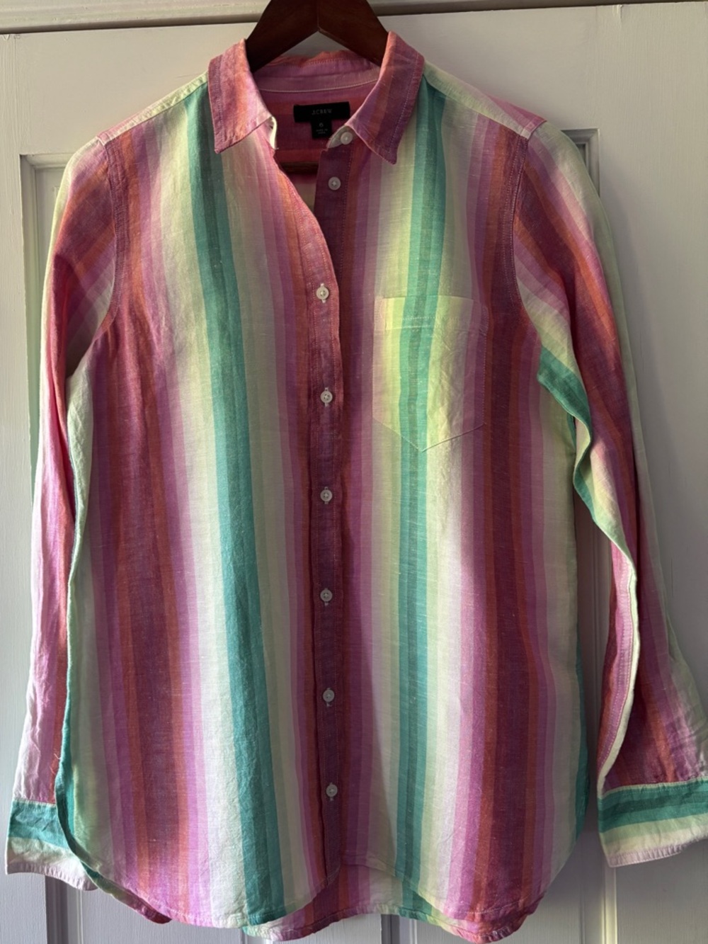 J. Crew rainbow linen Striped Button-Down Blouse size 6
